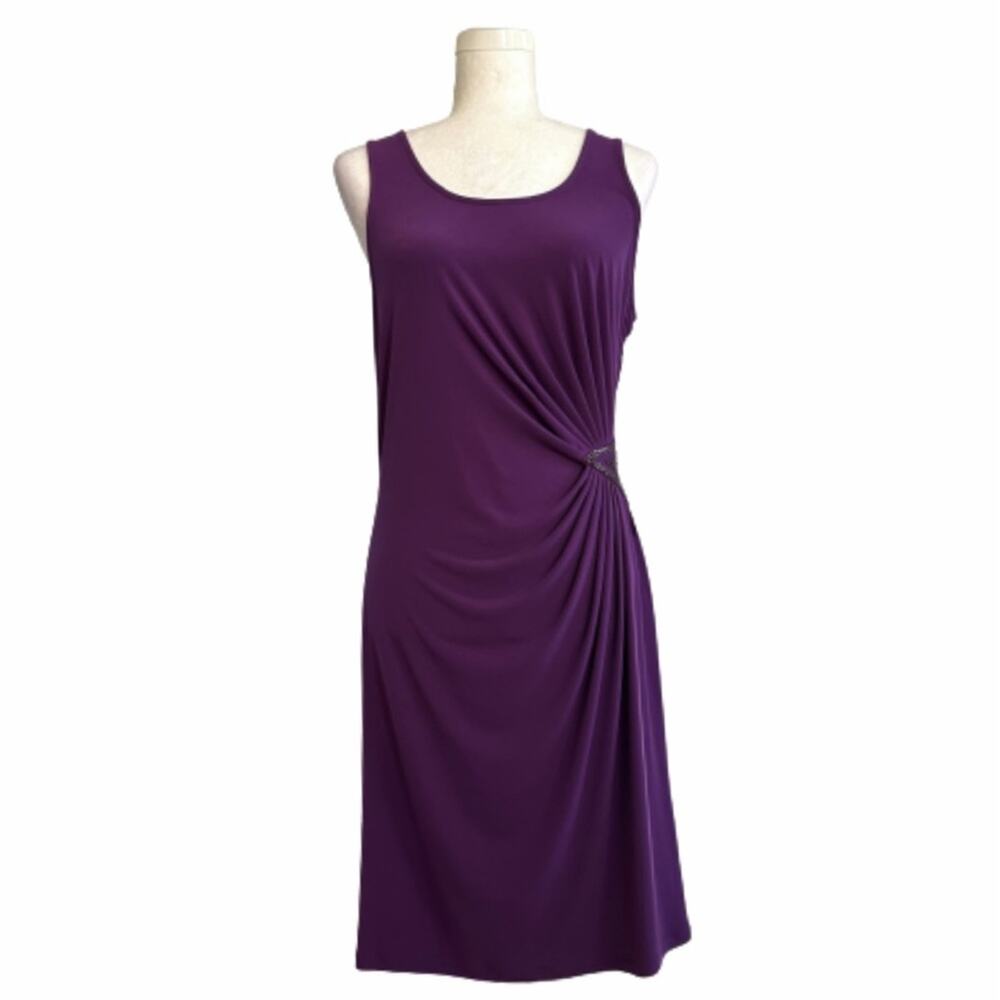 Jennifer Lopez Dress Purple Side Ruched Embellished Pintuck Cocktail Medium NEW